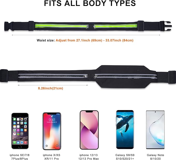 2 Pack Running Belt Fanny Packs for women and men,Belt Bag for Hiking Cycling Workout,Reflective Fanny Packs for Men Runners Belt Compatible with iPhone13,12 pro,Travelling Money Phone Holder