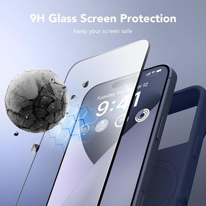GONEZ Magnetic for iPhone 17 Pro Case, Compatible with MagSafe, [Screen Protector + Camera Lens Protector], Liquid Silicone Anti-Scratch Shockproof Protective Phone Case 6.3 inch, Navy Blue