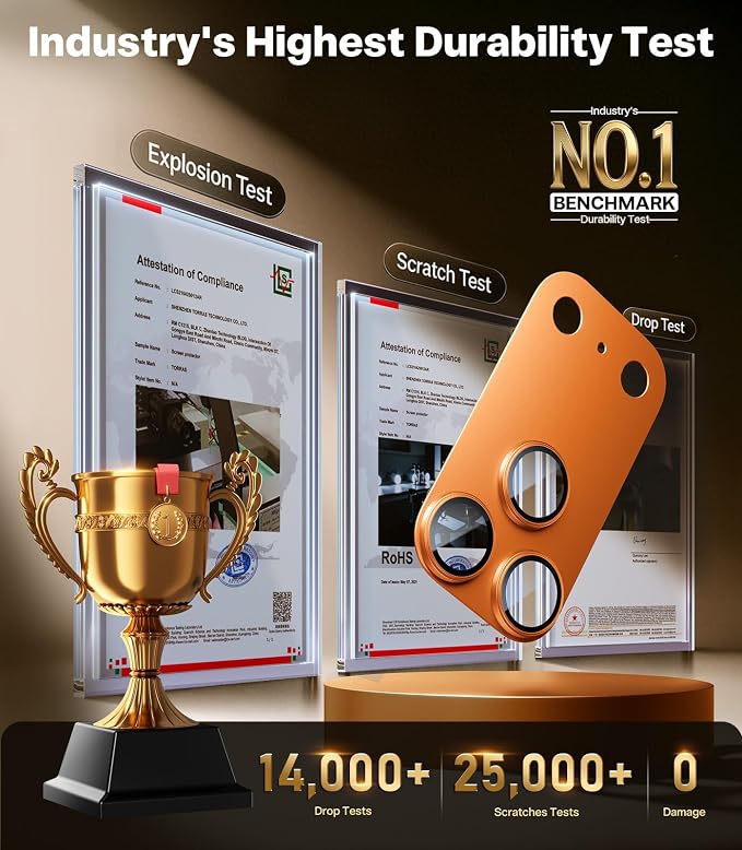 TORRAS for iPhone 17 Pro Camera Lens Protector, [Metal Frame] with Military Grade 9H+ Tempered Glass, Full Coverage, Anti-Scratch, 12 FT Shatterproof, Case Friendly, One-Piece, Cosmic Orange, 1 Pack