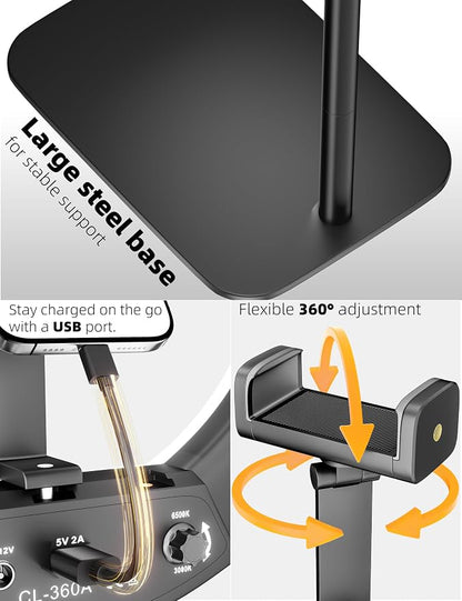 Ring Light Overhead Phone Mount,14'' LED Ring Light with Stand and Phone Holder,CRI Max 96 Professional for Video Recording,Live Streaming,Cooking and Content Creation(66.9High)