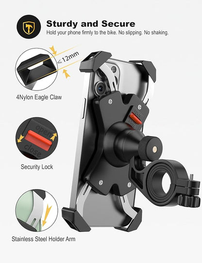 Grefay Bike Phone Mount Metal Motorcycle Handlebar Phone Holder Scooter Phone Clamp for 4.0-7.0 Inch Smartphone with 360° Rotation