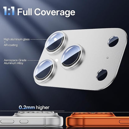 Camera Lens Protector for iPhone 17 Pro Max-Single Piece,Ultra Thin Aluminum Alloy Frame,9H Dual-Strength Glass with 99% AR Light Transmittance,Case Friendly, Silver