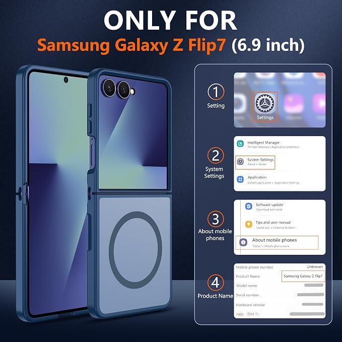 Pilaru for Samsung Galaxy Z Flip 7 case [Compatible with Magsafe] Translucent Matte Magnetic Phone Case,Slim Thin Duty Shockproof Protection Cover with 2pc HD Screen Protector-Dark Blue