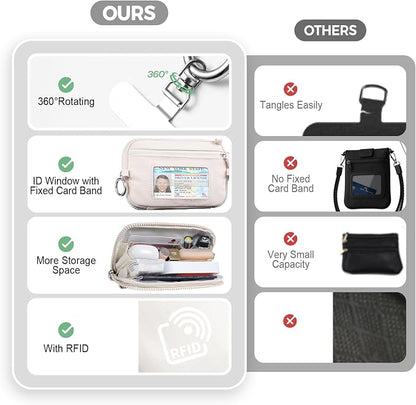 Tiostep Clip and Go Strap for Phone with Wallet Crossbody Phone Lanyard with Anti-Theft Zipper Pouch Detachable Quilted Wrist Wallet with RFID and ID Window for Daily Travel. Apricot Large