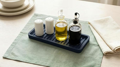Happitasa Silicone Kitchen Sink Organizer Tray, Sponge Holder and Countertop Protector | Bathroom and Kitchen Soap Dish and Dispenser Tray (Grey, 9"x3.5", 5.6 Ounces)