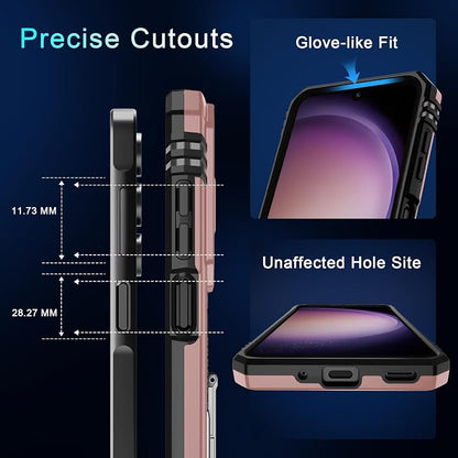 DEERLAMN Case for Samsung Galaxy A16 5G with Slide Camera Cover+Screen Protector (1 Pack), Rotated Ring Kickstand Military Grade Shockproof Protective Cover-Rose Gold