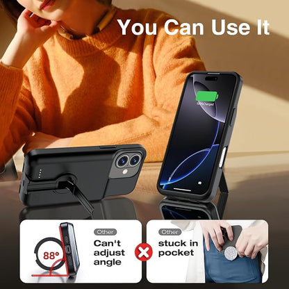 BOPPS Battery Case for iPhone 16 Plus with Stand【Support Carplay】 Slim 8500mAh Portable Rechargeable Strong Protective Extended Charger Cover for iPhone 16 Plus Charging Case-6.7inch Black