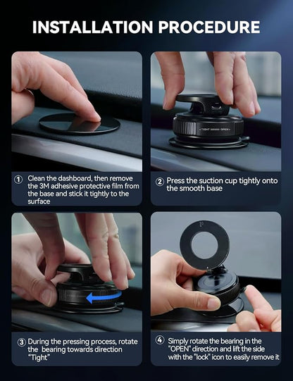 JOYROOM Magsafe Car Mount, Car Mount for iPhone with Strong Magnet, 360° Metal Strut Vacuum Suction Cup Phone Mount for iPhone 17 Air Pro Max/16 15 14 13 12 Series& Android Magsafe Case, Black
