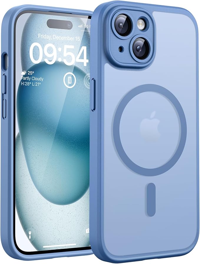 TOCOL Magnetic for iPhone 15 Plus Case, Upgraded Full Camera Protection, Compatible with Magsafe, Drop Protection, Translucent Matte Back Bumper Phone Cover 6.7-Inch (Light Blue)