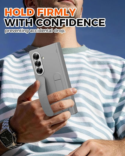 NINKI Finger Strap for Samsung Galaxy Z Fold 8 Ultra Phone Case with Screen Protector & Band,Kick Stand for Samsung Z Fold 8 Ultra Case with Handle,Thin Hinge Protection for Z Fold 8 Ultra Covers Gray