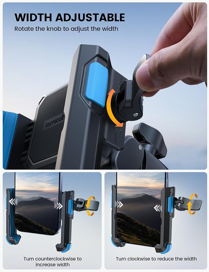 Lamicall Motorcycle Bike Phone Mount - [1s Quick Release] Bike Cell Phone Holder Clip, Bicycle Scooter Handlebar Clamp, Gifts for iPhone 17 16 15 14 Pro Max, Galaxy S25 S24 Ultra, 4.7-7" Phones, Blue