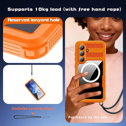 Guppy for Galaxy S26 Magnetic Waterproof Case, Built-in Screen Protector [IP68 Waterproof][14FT Military Drop Proof] 360° Full Body Protection Dustproof Shockproof Heavy Duty Rugged Case, Orange