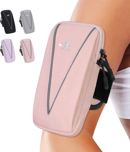 HiRui Cell Phone Holder Arm Bag & Wrist Bag for Phone, Sports Running Armband for Gym & Cycling, Compatible with iPhone 17/17Pro/Plus/16/15 Samsung Galaxy All Phones, Reflective & Adjustable (Pink)