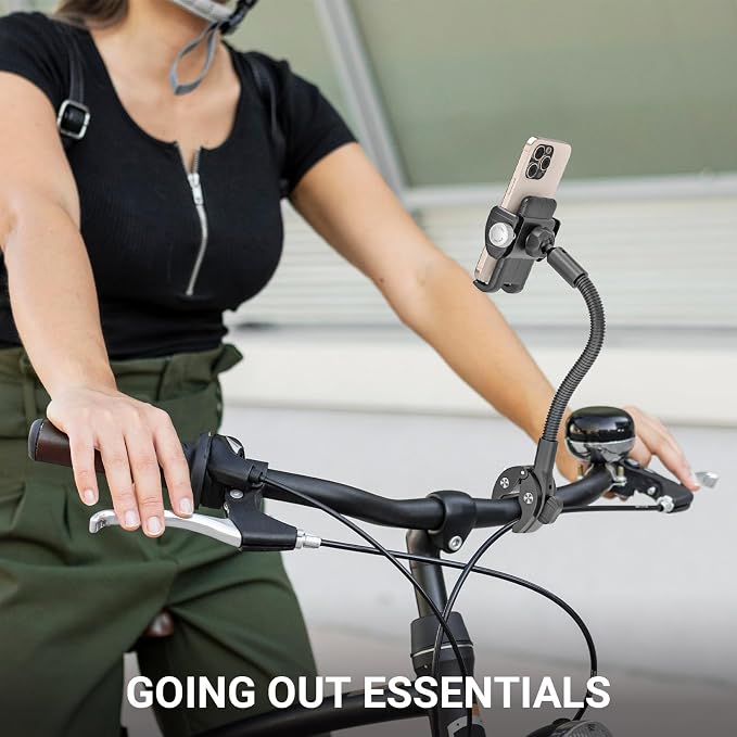 Bike Phone Mount, 360° Adjustable Gooseneck Universal Handlebar Phone Holder, Tool-Free Installation for Bicycle Scooter Stroller Wheelchair, Fit for iPhone 16 Pro Max/15/14/13 & 4-7" Phone