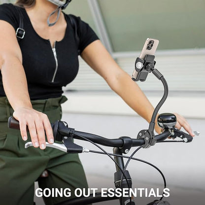 Bike Phone Mount, 360° Adjustable Gooseneck Universal Handlebar Phone Holder, Tool-Free Installation for Bicycle Scooter Stroller Wheelchair, Fit for iPhone 16 Pro Max/15/14/13 & 4-7" Phone