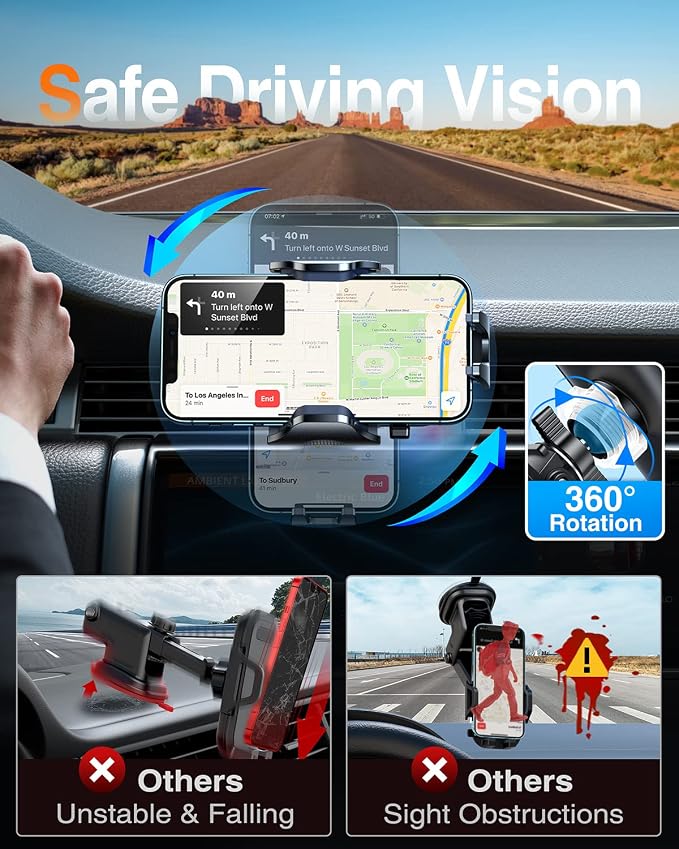 VANMASS 2026 Phone Holders for Your Car Ultimate Military-Grade Car Phone Holder Mount【Patent & Safety Certs】 Upgraded Shockproof Truck Air Vent Phone Mount for iPhone Samsung Android,Light Red