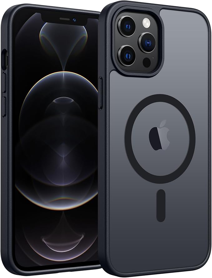 FNTCASE for iPhone 12 Pro Max Case: [Compatible with Magsafe] Translucent Matte Magnetic Phone Cover - Military Grade Drop Protection Shockproof Protective Cases - Black