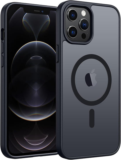 FNTCASE for iPhone 12 Pro Max Case: [Compatible with Magsafe] Translucent Matte Magnetic Phone Cover - Military Grade Drop Protection Shockproof Protective Cases - Black