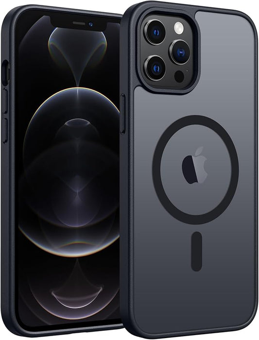 FNTCASE for iPhone 12 Pro Max Case: [Compatible with Magsafe] Translucent Matte Magnetic Phone Cover - Military Grade Drop Protection Shockproof Protective Cases - Black