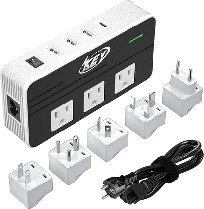 Key Power 230-Watt Step Down 220V to 110V Voltage Converter & International Travel Adapter/Power Converter with USB-C Port 18W - [Use for USA Appliance Overseas in Europe, AU, UK, Ireland, etc.]