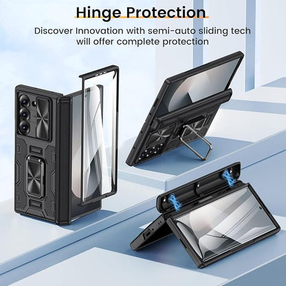 VEGO for Samsung Galaxy Z Fold 6 Case with Screen Protector & Camera Cover | Built-in 360° Magnetic Kickstand, Drop Protection Rugged Phone Case for Galaxy Z Fold 6 5G 2024 - Black