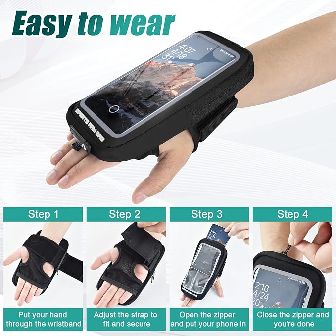 Phone Holder for Running, Running Armband Phone Holder with Carabiner, Phone Armbands for iPhone 17 16 15 14 13 12 11Pro Max & Galaxy S25/S24/S23, Cell Phone Armband Up to 6.8'' Phone (Black)