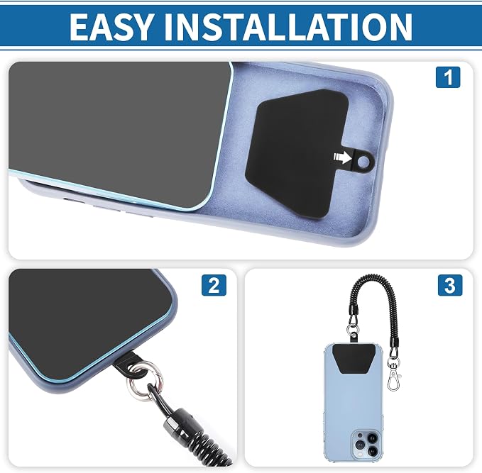 Doormoon Phone Lanyard Tether with 2 TPU Patch, Cell Phone Lanyard with 1 Phone Tether, 2 TPU Patch for Outdoor Hiking Climbing