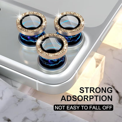 Choiche Compatible for iPhone 17 Pro/iPhone 17 Pro Max Camera Lens Protector Bling, 9H Tempered Glass Camera Cover Screen Protector Metal Ring Decoration Accessories (Glitter-Gold)
