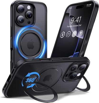 Anqrp 360° All-in-ONE Stand Case for iPhone 16 Pro Case with Rotatable Magnetic Kickstand Ring Holder, Compatible with MagSafe, MIL-Grade Shockproof iPhone 16 Pro Phone Case Cover 6.3 inch, Black