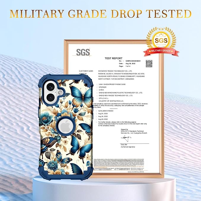 Hocase for iPhone 16 Plus Case 6.7", Heavy Duty Shockproof Protection Soft Silicone Rubber+Hard Plastic Bumpers Hybrid Protective Case for iPhone 16 Plus 2024 - Blue Butterflies