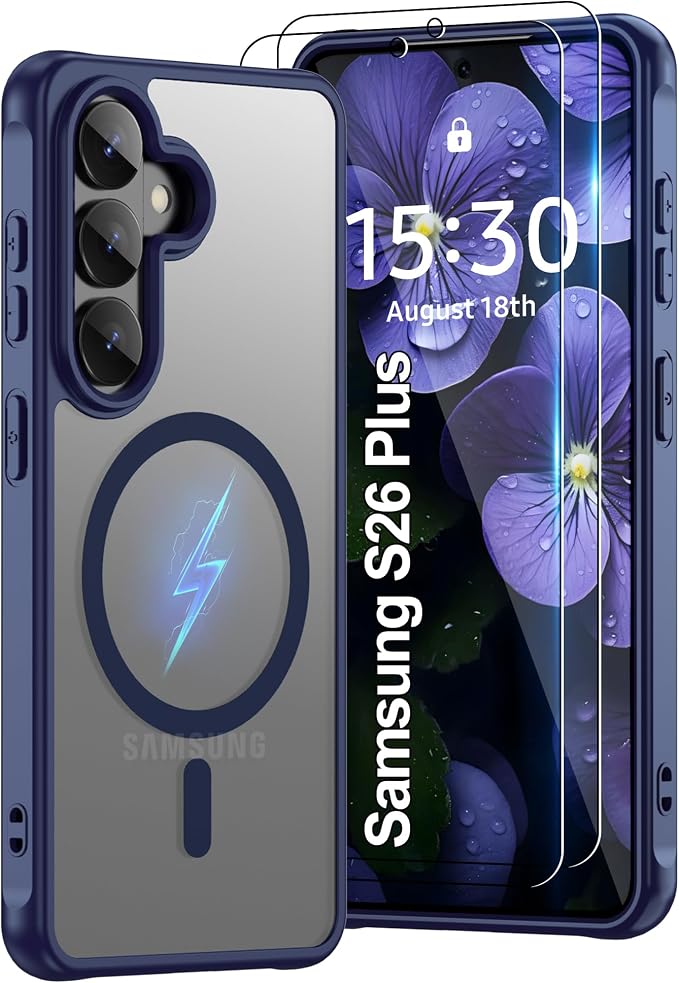 for Samsung S26 Plus Phone Case : S26 Plus Case [MagSafe Fit] with HD Screen Protector, Samsung S26 Plus Case Matte Translucent Soft-Touch Skin & Full Body Protection Cell Phone Galaxy S 26 Plus,Blue