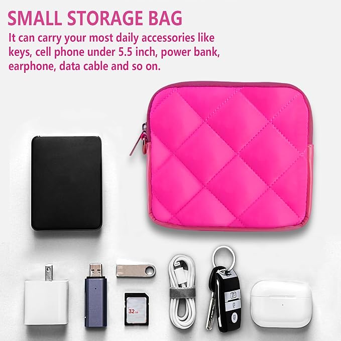 Puffy Quilted Travel Cable Electronic Organizer for Accessories Laptop MacBook Power Adapter, Wireless Mouse, for iPhone Charger, Cellphone, Power Bank