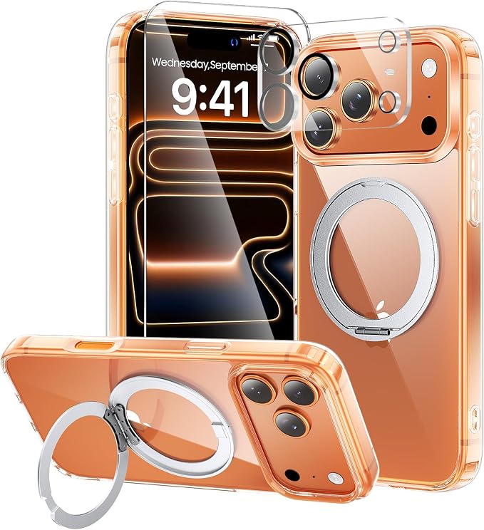 3 in 1 for iPhone 17 Pro Max Case Stand |Build in Kickstand,Screen Protector *1 & Camera Lens Protector*1, Not Yellowing, Fits MagSafe, Military-Grade Protection