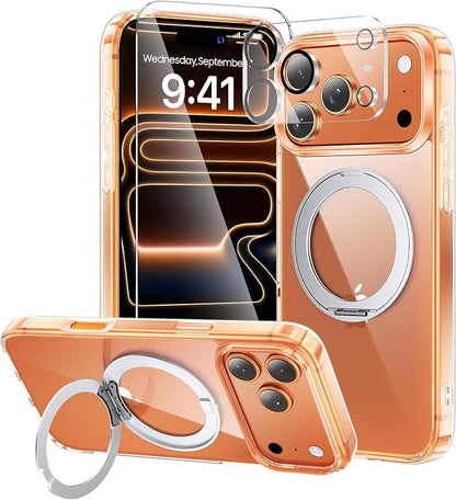 3 in 1 for iPhone 17 Pro Max Case Stand |Build in Kickstand,Screen Protector *1 & Camera Lens Protector*1, Not Yellowing, Fits MagSafe, Military-Grade Protection