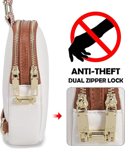 INICAT Anti Theft Crossbody Bag for Women, Small RFID Blocking Sling Purse with Zipper Lock for Travel, Vegan Leather