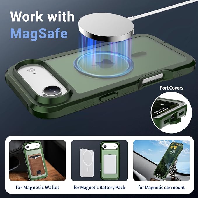 jaroco Magnetic for iPhone Air Case, [Compatible with MagSafe][Military Grade Drop Protection][Heavy Duty Protection][Non-Slip][Shockproof] 2-Layer Durable Bumper Phone Case 6.5''-Army Green