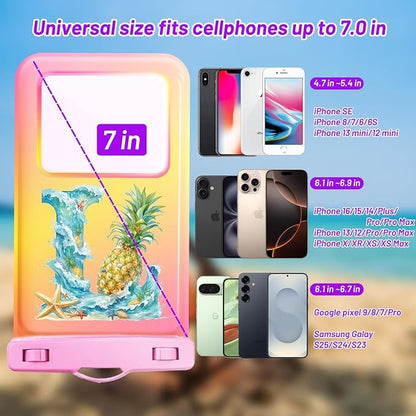 Personalized Initial Waterproof Phone Pouch Case - IPX8 Cellphone Dry Bag with Lanyard for iPhone 16/15/14/13/12 Pro Max (6.1–6.9"), Beach & Cruise Ship Essentials with Monogrammed Design (Pink, L)