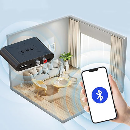 Bluetooth 5.3 Audio Receiver Wireless RCA Bluetooth Adapter for Stereo Wireless Audio Receiver/USB Flash Drive/NFC One-Touch Connection for Car Speakers and Headphones