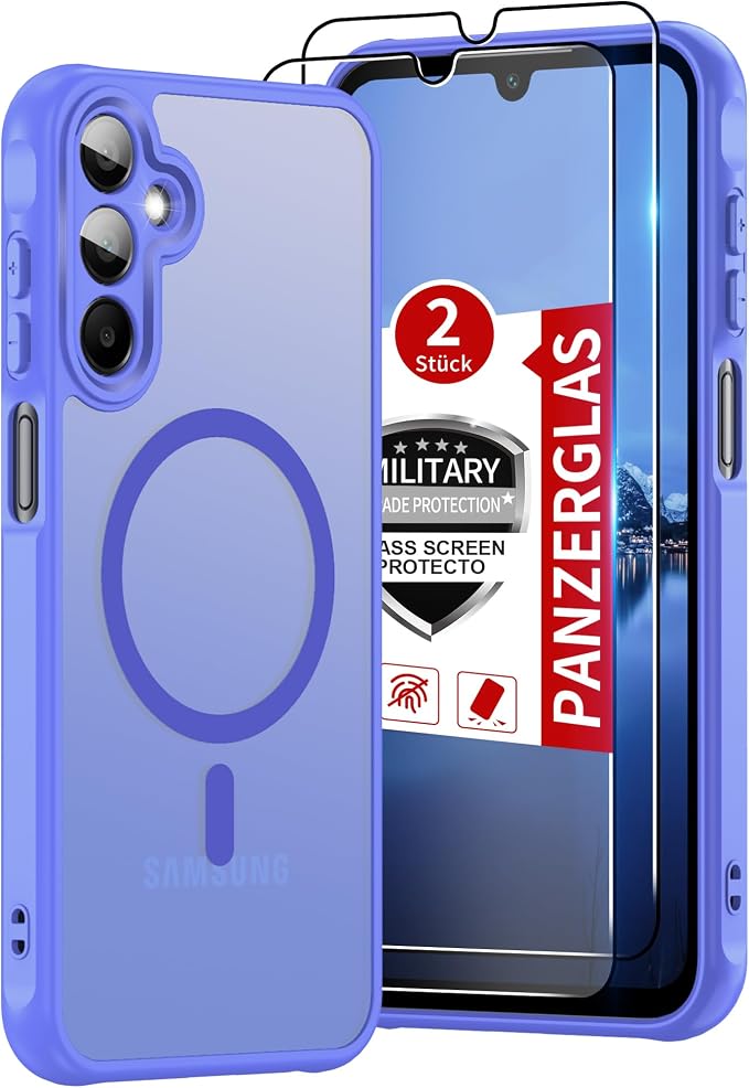 Compatible for Samsung Galaxy A15 5G Phone Case: A15 Case with 2PC Tempered Glass Screen Protector, Wireless Charging Matte Translucent Soft-Touch & Full Body Shockproof para Case Galaxy A15,Sky Blue