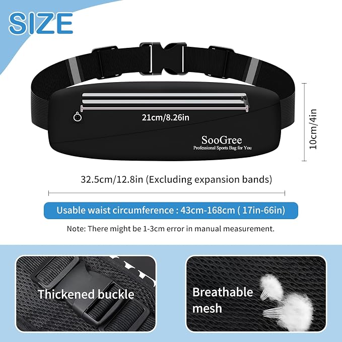 SooGree Slim Fanny Packs for Women Men,Waterproof Waist Pack with Reflective Strip Adjustable Strap,Running Belt for Sports Workout Cycling Hiking, Casual Hands-Free Wallets Phone Bag