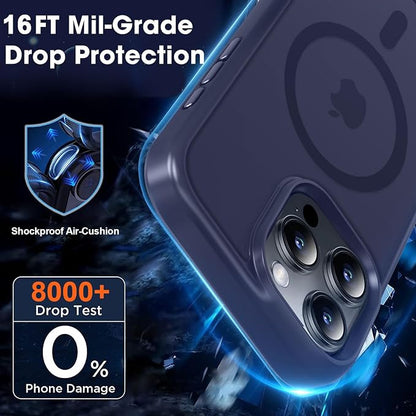 MOCCA Strong Magnetic for iPhone 16 Pro Max Phone Case, [Compatible with Magsafe][16FT Mil-Grade Drop Protection] Slim Thin Translucent Matte Protective Cover Case for iPhone 16 Pro Max Case,Deep Blue