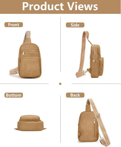 Anti Theft Crossbody Bags for Women,RFID Sling Bag Travel Purse,Vegan Leather Cross Body Purses Chest Bag for Travel(khaki) | Multi-Pocket, Structured bag, Any Occasion