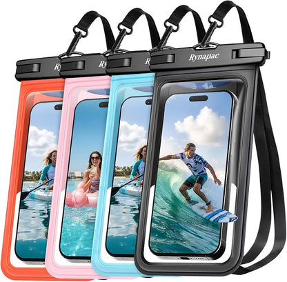 Rynapac Waterproof Phone Pouch - 2 Pack, IPX8 Waterproof Phone Case with Lanyard for iPhone 17 16 15 Pro Max, Cell Phone Dry Bag for Beach Vacation Travel Cruise Essentials, Touch Screen, Up to 8.5"