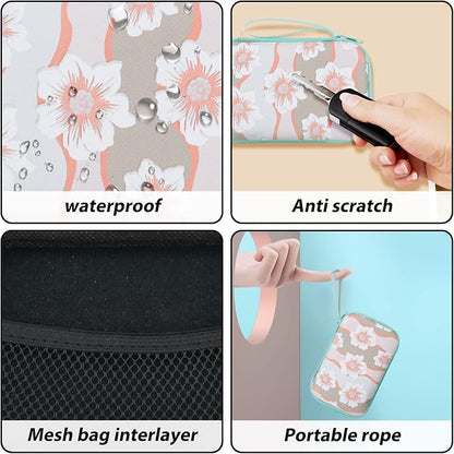 Cute Floral Phone Charger Storage Case Cover Set White Camellia Flowers Design Travel Carrying Bag with Cable Protector Cord Organizer, Lightning Cable Chomper,Charger Saver Compatible for iPhone