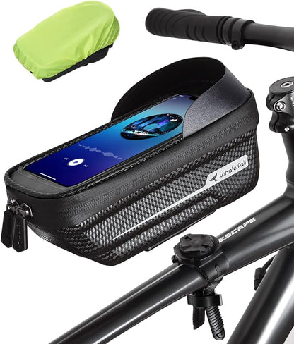 whale fall Waterproof Bike Frame Bag - [Quick Release] [Hard Shell] 2 in 1 Bike Phone Holder Mount, Bicycle Top Tube Bag with Sensitive Touchscreen, Bike Accessories for Phones Under 7"