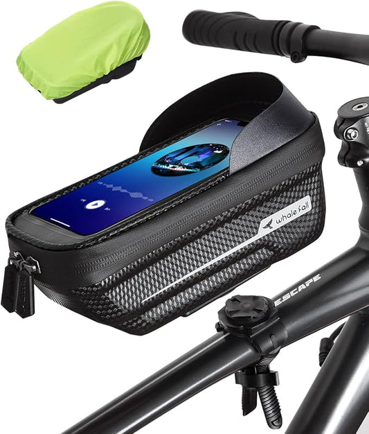 whale fall Waterproof Bike Frame Bag - [Quick Release] [Hard Shell] 2 in 1 Bike Phone Holder Mount, Bicycle Top Tube Bag with Sensitive Touchscreen, Bike Accessories for Phones Under 7"