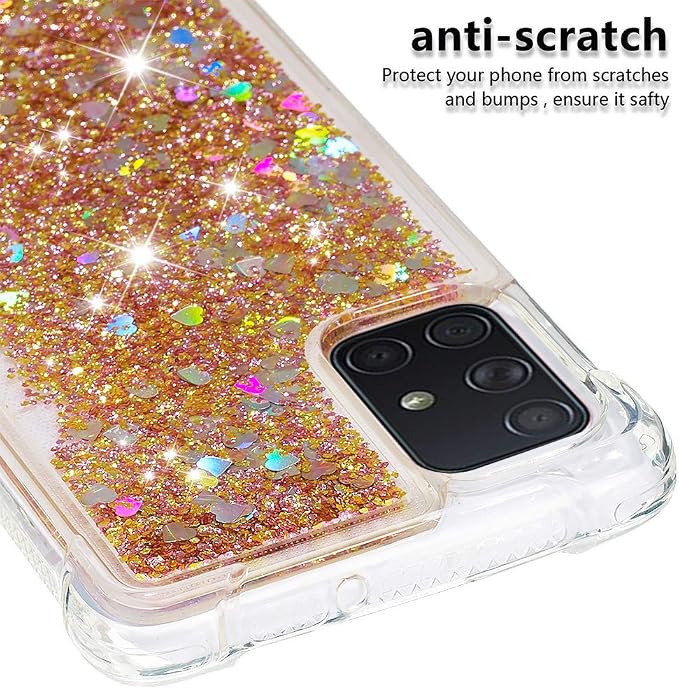 Silicone Phone Case für Galaxy A71 Glitter Gold, Women Bling Liquid Floating Case Soft TPU Bumper Cover Transparent Rubber Protective Shell Scratch Slim Back Case Compatible with Samsung Galaxy A71
