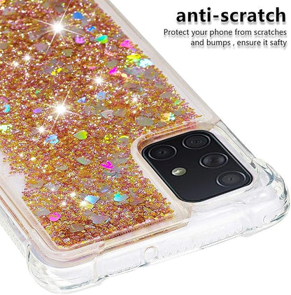 Silicone Phone Case für Galaxy A71 Glitter Gold, Women Bling Liquid Floating Case Soft TPU Bumper Cover Transparent Rubber Protective Shell Scratch Slim Back Case Compatible with Samsung Galaxy A71