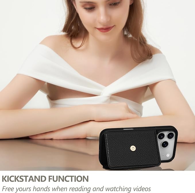 Keallce Wallet Case for iPhone 17 Pro 6.3'', Flip Case with RFID Blocking Card Holder Slots Kickstand, PU Leather Protective Folio Cover for Women, Black