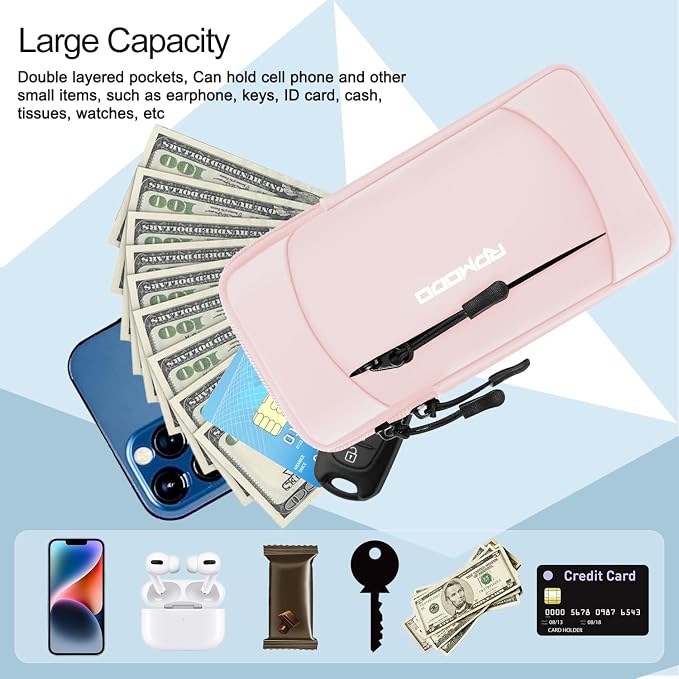 Arm Phone Holder for Running, Crossbody Phone Holder Bag, Phone Arm Bands for Running Hiking, Adjustable Cell Phone Armbands for iPhone Samsung Galaxy LG Card Keys 7.5 Inch (Crossbody Bag Pink)